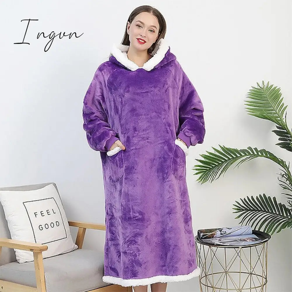 Ingvn - Oversized Wearable Blanket Flannel Thick Soft Warm Long Hoodie Blanket Big Hooded Sweatshirt Hoodie Blanket for Adults Women Girls Teenagers Teens Men Black