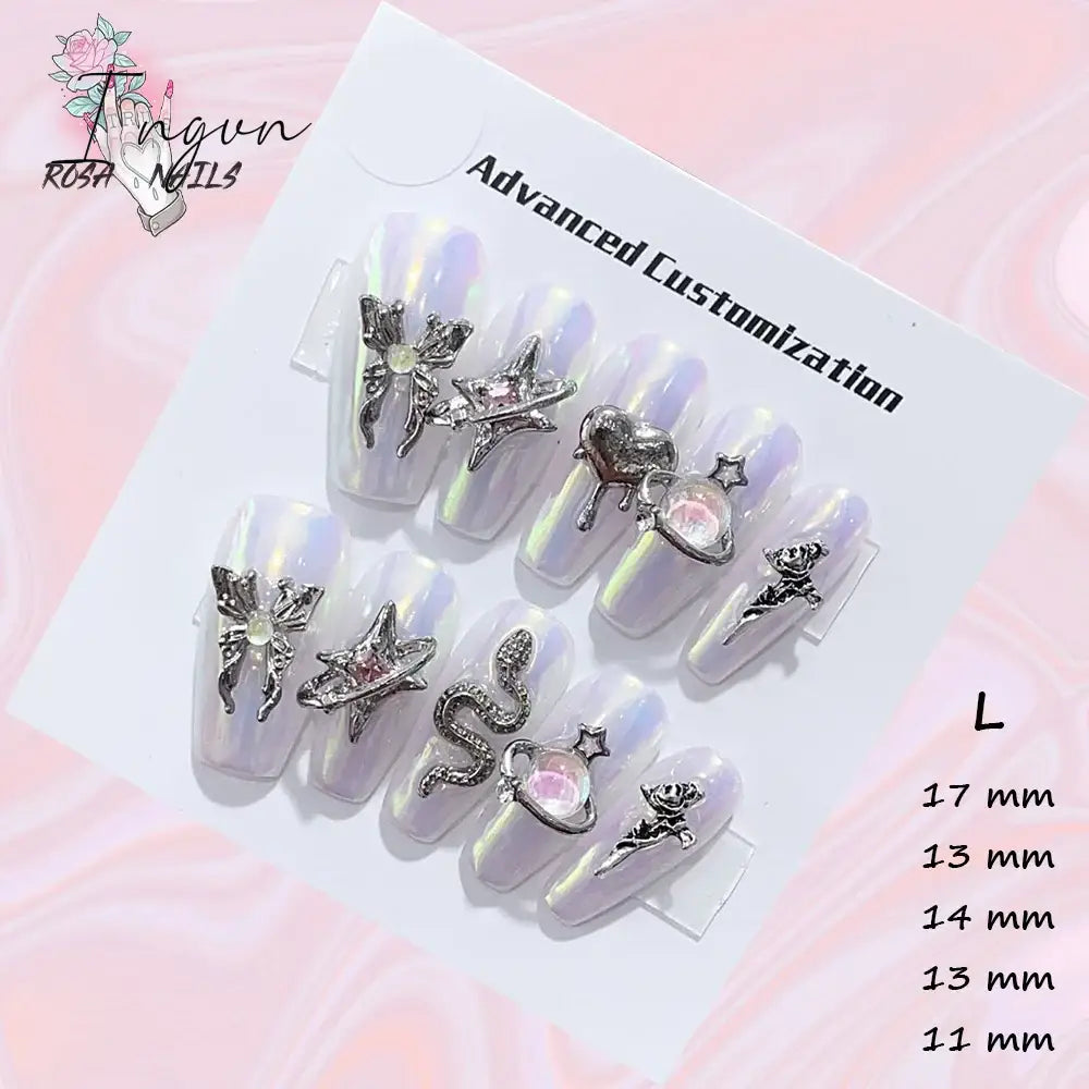 Punk Dragon Charms Press on Nail Artificial Long False Nails XS Black Dragons Goth Presson Tips Butterfly Fake Nail y2k Pressons