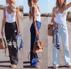 Ingvn - Spring Casual Baggy Jeans Women Fashion High Waist Jeans Mom Denim Trousers Overalls Oversize Boyfriend Pants Vintage