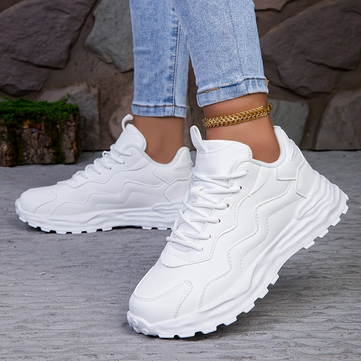 Women's Fashion Chunky Sneakers - Lightweight, Stabilizing Support, Breathable, Comfortable Road Running Shoes, All-Season Casual Thick Sole Athletic Footwear with PU Upper & MD Sole, Fabric Inner & Insole