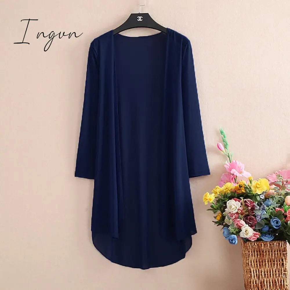 Ingvn - Women's Cardigans Outdoor Street Dailywear Spring Fall Long Cardigans Regular Fit Breathable Lightweight Simple Casual Cardigans Long Sleeve Solid Color Pure Color Slim Fit Black White Wine