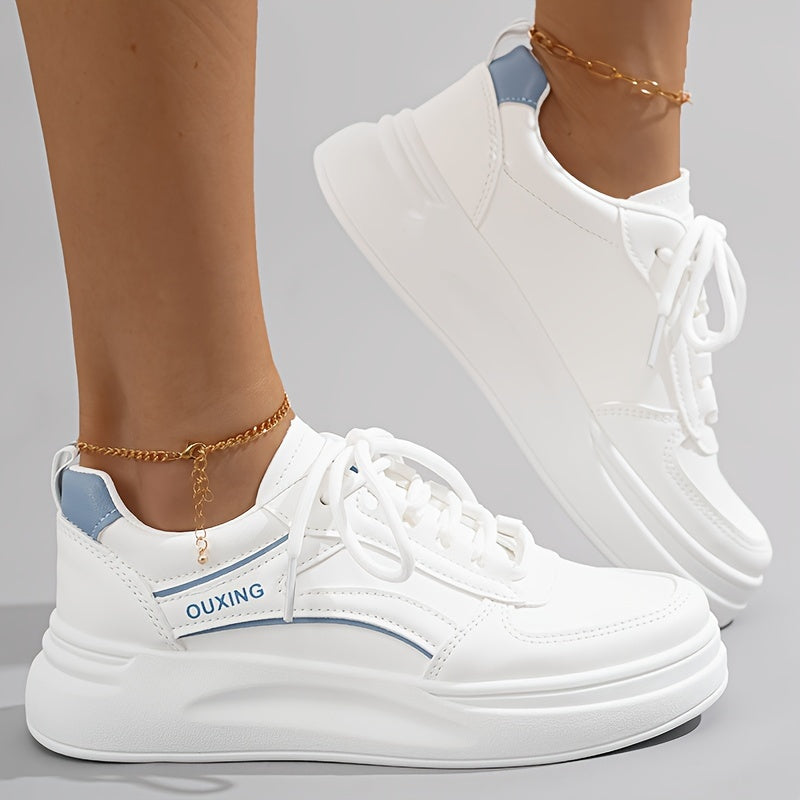 Women's Platform Sneakers, Casual Lace Up Outdoor Shoes, Comfortable Low Top Skate Shoes