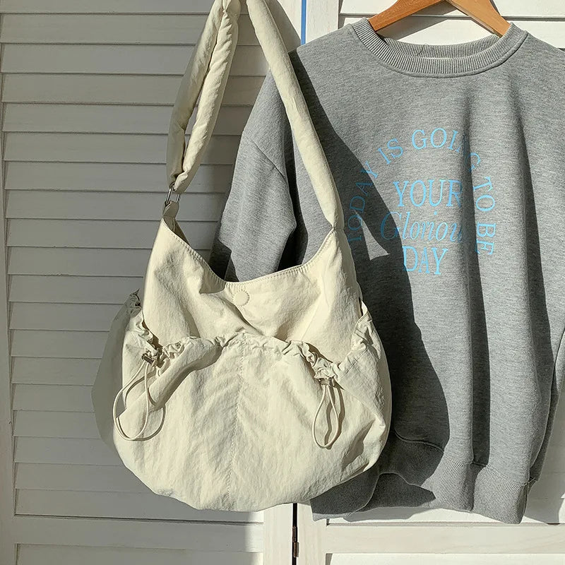 Ingvn  New Folded Nylon Crossbody Bag Fashionable Korean Edition Casual Style Shoulder Bag Shrink Large Capacity Commuter Folded Bag