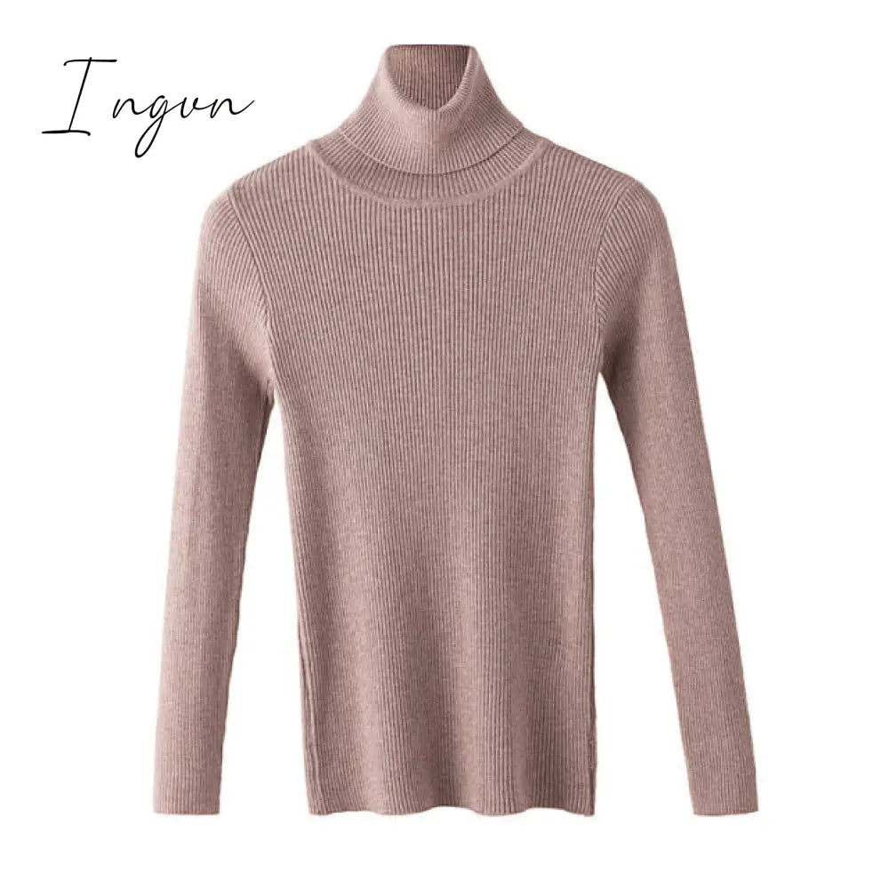 Ingvn - Autumn Winter Knitted Sweater Pullovers Turtleneck Sweater for Women Long Sleeve White Black Soft Female Jumper Clothing