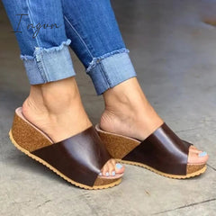 Ingvn - Fashion Style Peep Toe Slip-On Wedges Sandals
