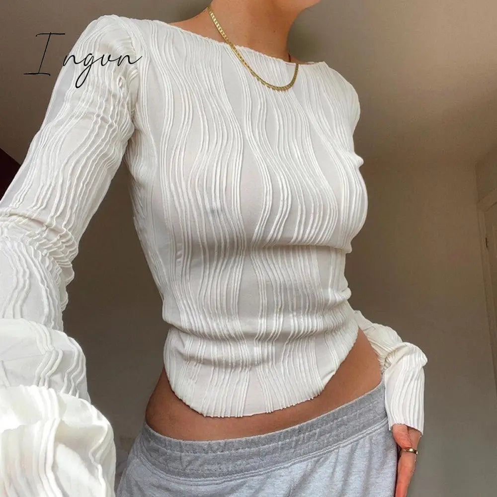 Ingvn - 2 Piece Sets Outifits Long Sleeve Summer Y2K Dress Sets Women T Shirt Crop Top Mini Skirts Co-Ord Sets Matching Se