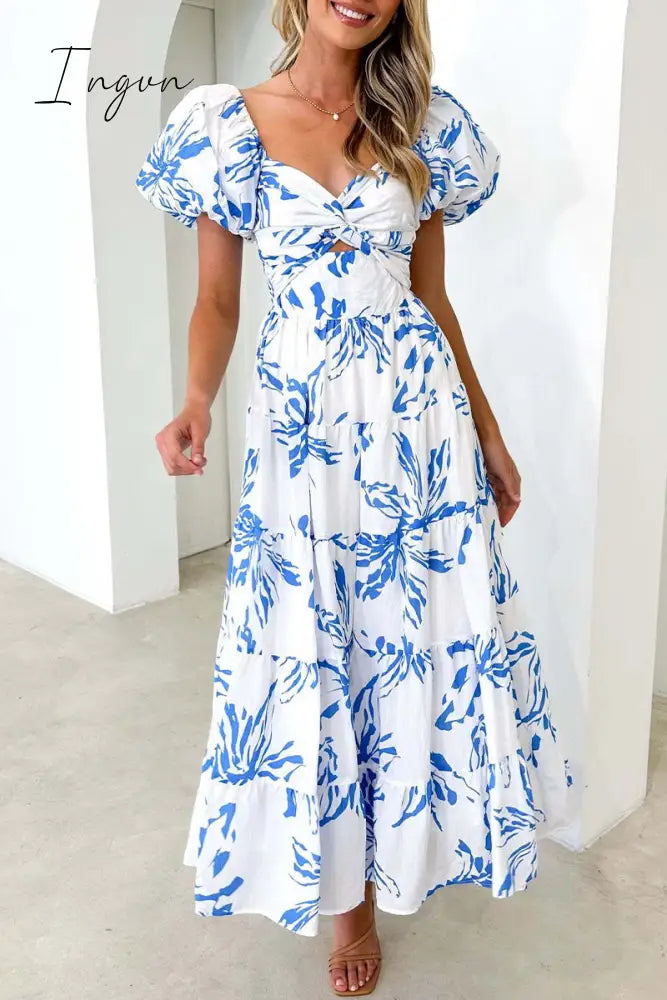 Ingvn - Sweet Elegant Floral Hollowed Out Off the Shoulder Printed Dress Dresses
