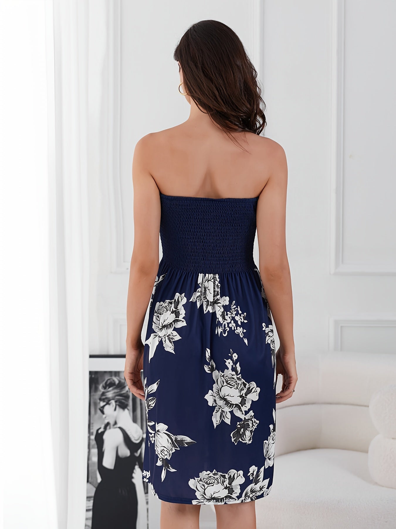 Vibrant Floral Print Tube Midi Dress - Sleeveless, Shirred, Bodycon, Feminine, Summer Essential - Women's Clothing, Sexy and Chic