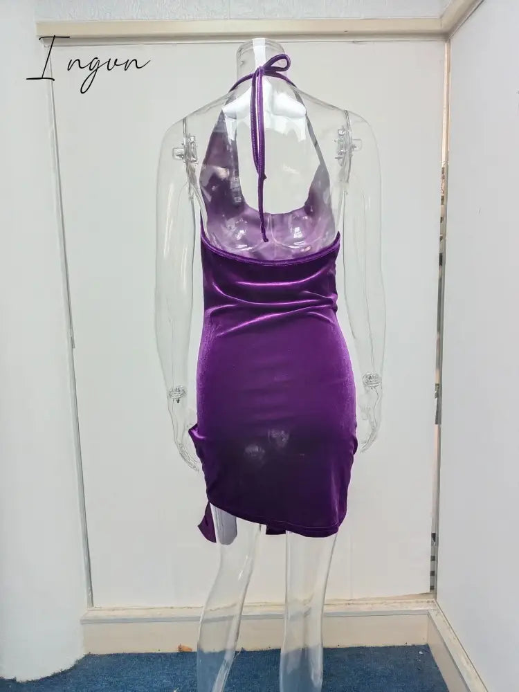 Ingvn - 2023 Summer New Women's Wear Halter Neck Hollow Strappy Slit Sexy Fashion Dress Sexy Backless Irregular Strappy Evening Dress