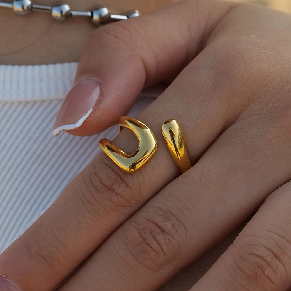 INGVN  Fashion Stainless Steel Waterproof Open Ring Personality Charms PVD Real Gold 18K Plated Trendy Jewelry for Women