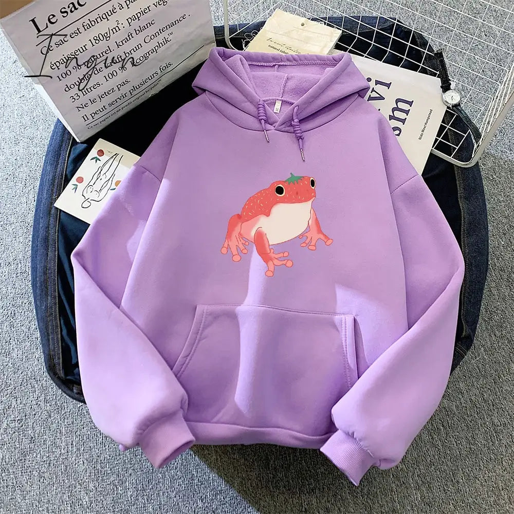 Ingvn - winter night out outfit Frog Sweatshirt Oversized Clothes Harajuku Long Sleeve Hooded Kawaii Hoodie for Girls Women Hoodies Pocket Pink Sweatshirts