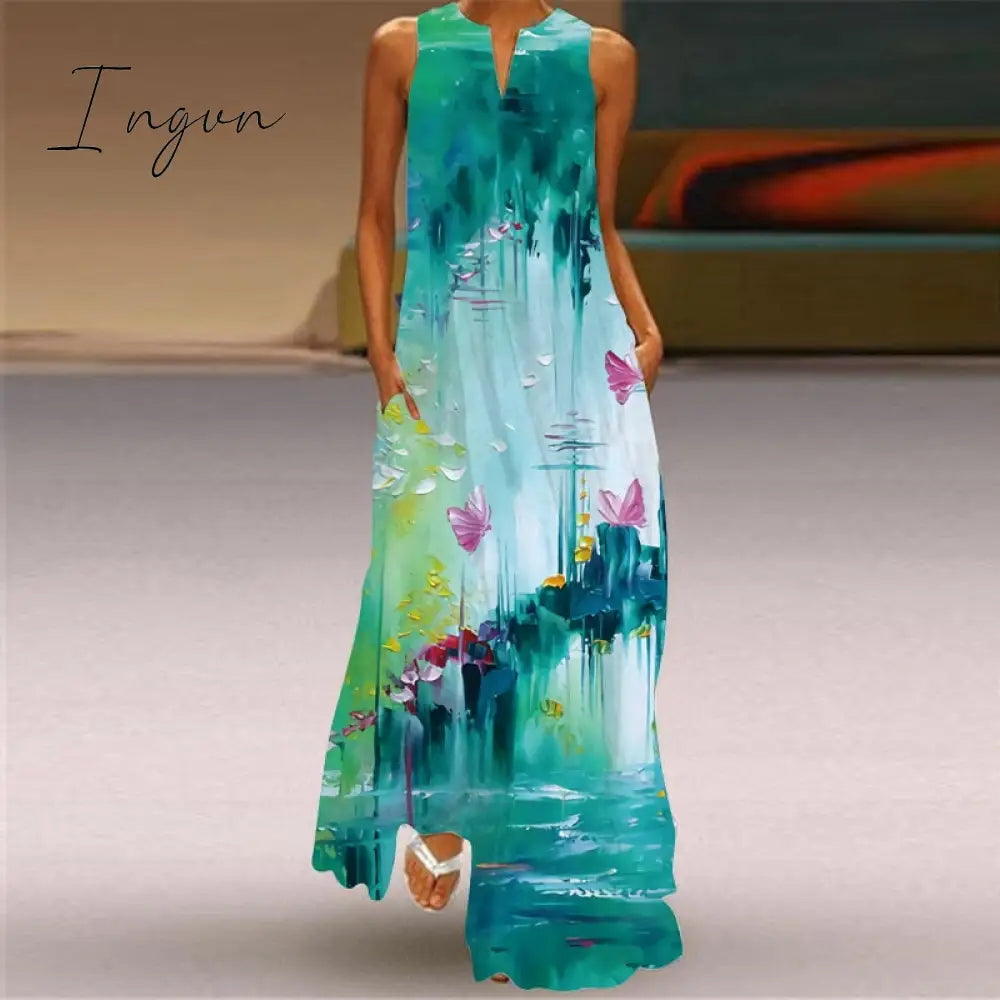 Ingvn - Summer Long Dress Elegant Robe Dress Party Sleeveless Dresses Women Casual Sundress Vintage Maxi Dresses For Women