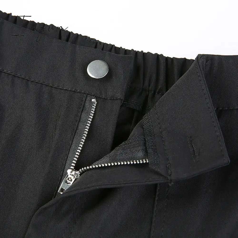 Ingvn - Button Pockets Patchwork Cargo Pants Women Streetwear High Waist Trousers Women Fashion Pencil Pants Joggers Women