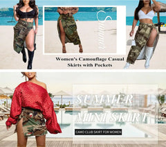 Ingvn - 2023 Summer Camo Skirt High Split Cargo Novelty Skirts for Women