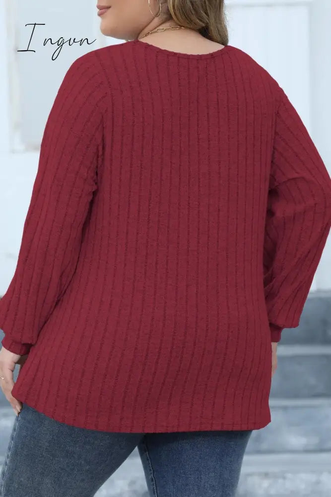 Ingvn - Casual Solid Patchwork V Neck Plus Size Tops
