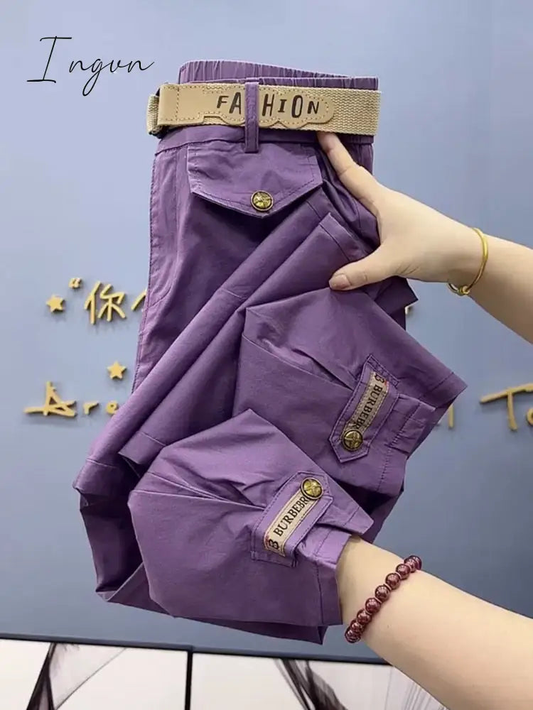 Ingvn - Cotton Metal buttons high-quality Solid Color Pants Women 2023 Autumn Spring Loose Casual Pants Trousers