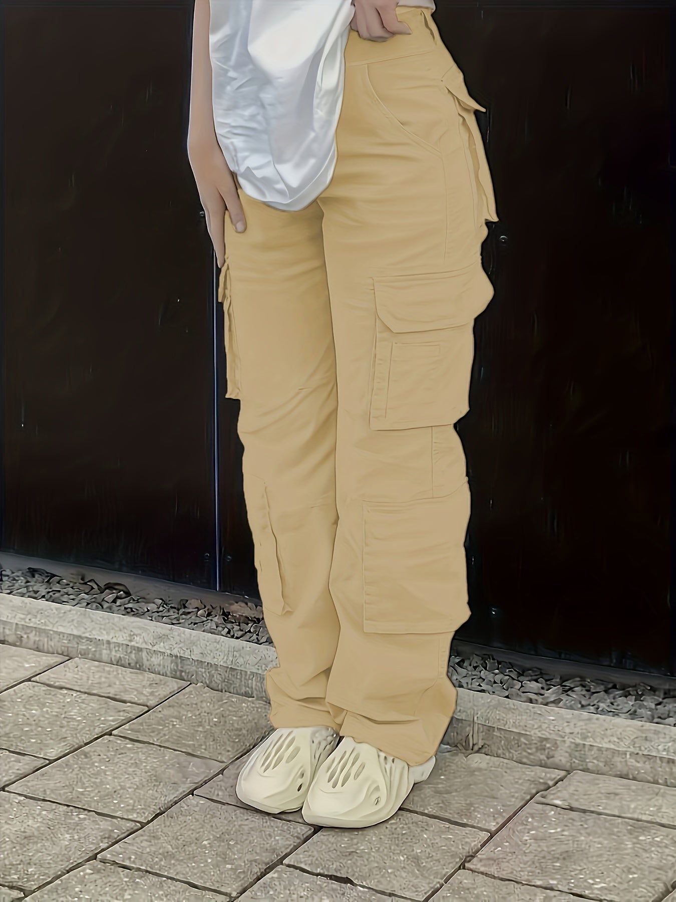 Vintage High Waist Denim Cargo Pants for Women | Breathable & Comfort-Fit with Pockets | Casual Chic, Machine-Washable Jeans