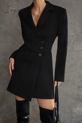 Ingvn - British Style Solid Buttons Turn-back Collar Suit Dress Dresses