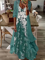 Ingvn - Women's Casual Dress Dress Set Two Piece Dress Long Dress Maxi Dress Purple Brown Green Half Sleeve Flower Print Summer Spring V Neck Fashion Vacation 2023 S M L XL XXL 3XL