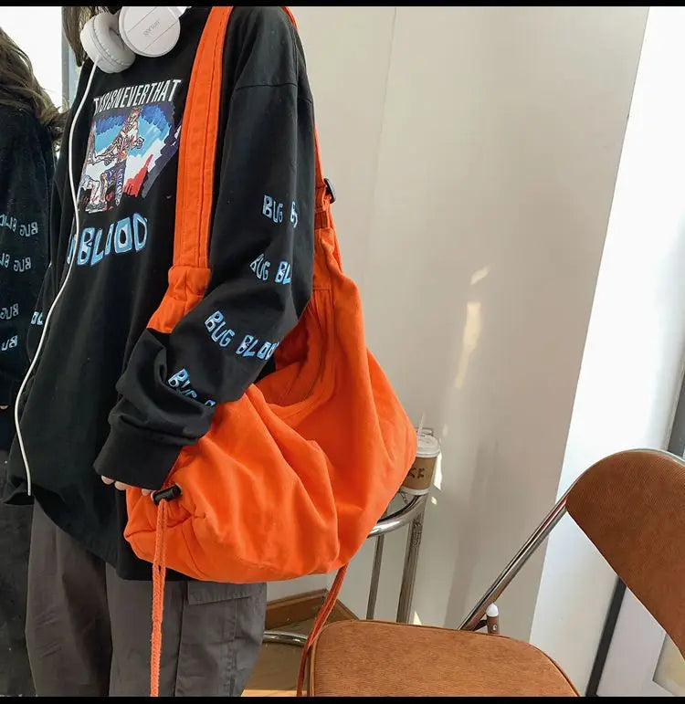 INGVN  Crossbody Bags for Women High-capacity Korean Simple Preppy Chic Solid Shoulder Handbags  New Casual Fashion Y2k Canvas Bag