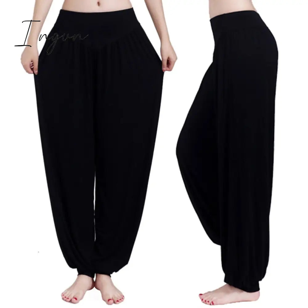 Ingvn - Women Harem Pants Casual Loose Cotton Solid Elastic Waist Wide Leg Pants Plus Size Loose Long Bloomers Trousers 15 Colors