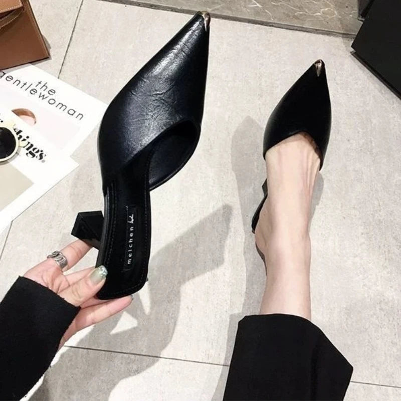 Ingvn  Summer  Black Slides Mules Women's Slippers and Ladies Sandals High Up To 5cm Heel Shoes Job Leather on Promotion Footwear F