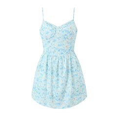 Summer Dress Women Sexy Spaghetti Straps A-line Mini Floral Print Dresses Holiday Robe Short Sundress