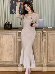 Autumn Lace Patchwork Womens Dresses Elegant V-Neck Bodycon Evening Party Mermaid Dress Slim Waist Midi Vestidos Female Clothing