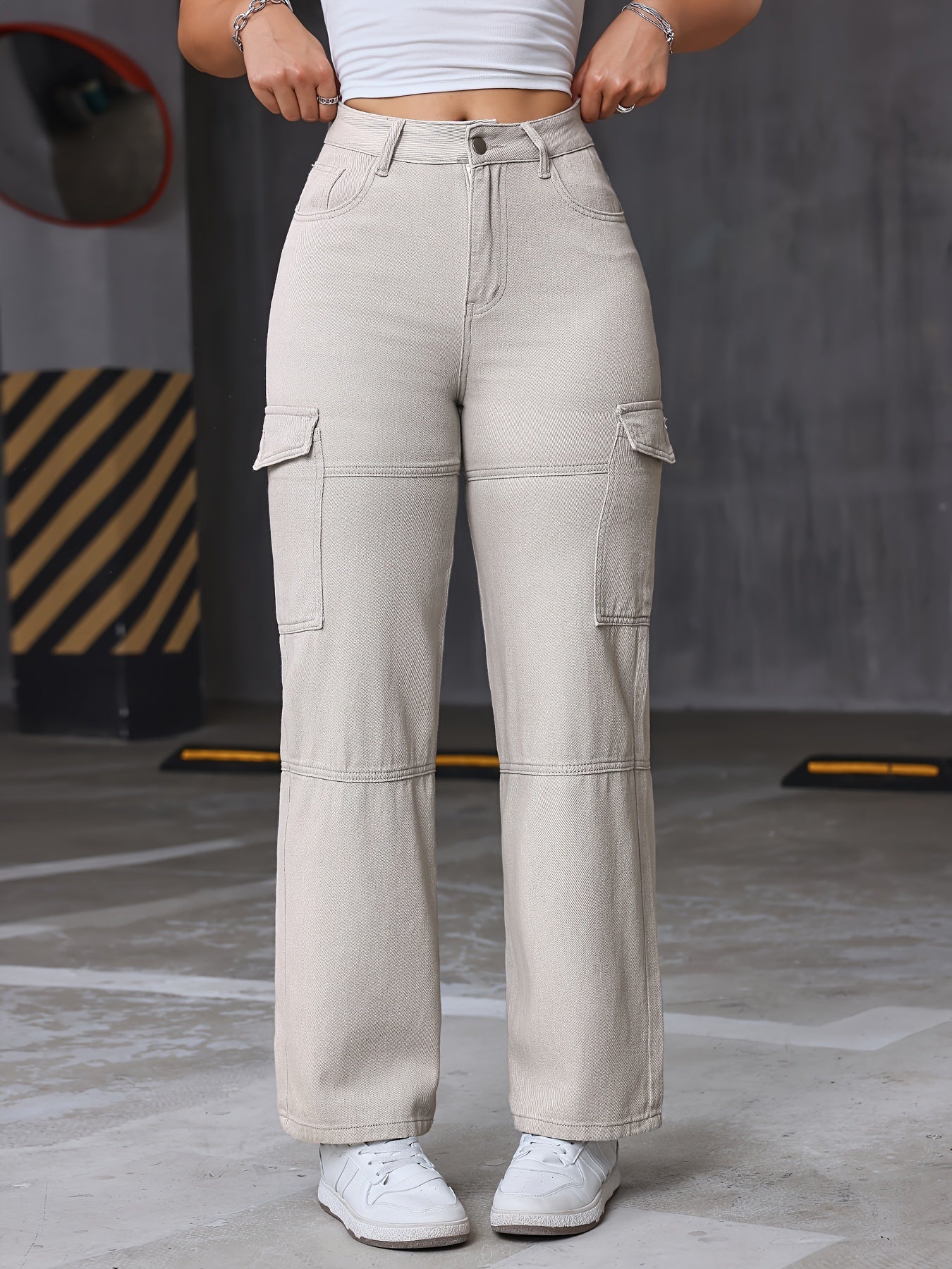 Y2K Kpop Cargo Pants for Women - Fashionable Flap Pockets, Comfortable Loose Fit, Durable Non-Stretch Denim, Straight Jeans Style - A Trendy Wardrobe Essential