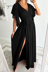 Elegant Solid Frenulum Flounce V Neck A Line Dresses