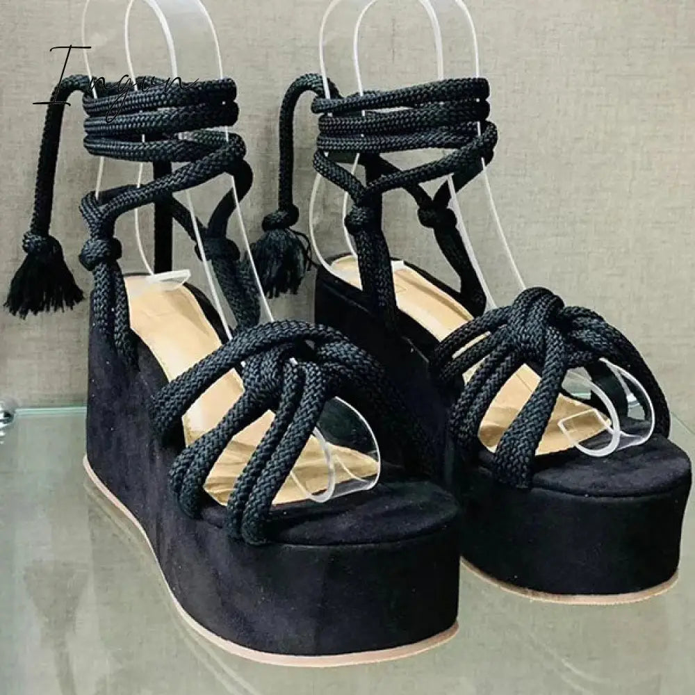 Ingvn - Solid Velvet Ankle Strap Platform Sandals