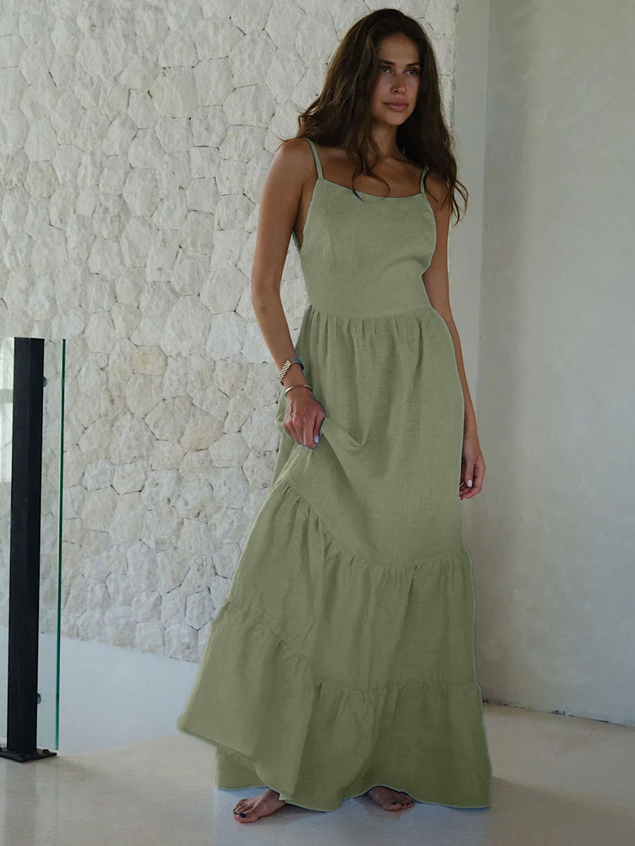 suspender dress Europe and the United States hot sexy backless straps super long cake skirt suspender dress