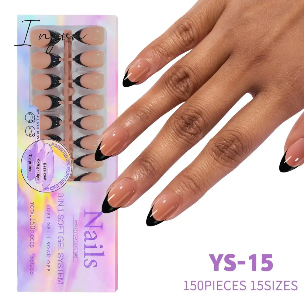 150pcs/box French Coffee Black False Nail Press On Acrylic Nails Almond Removable Nails Art Tools For DIY Manicure Design