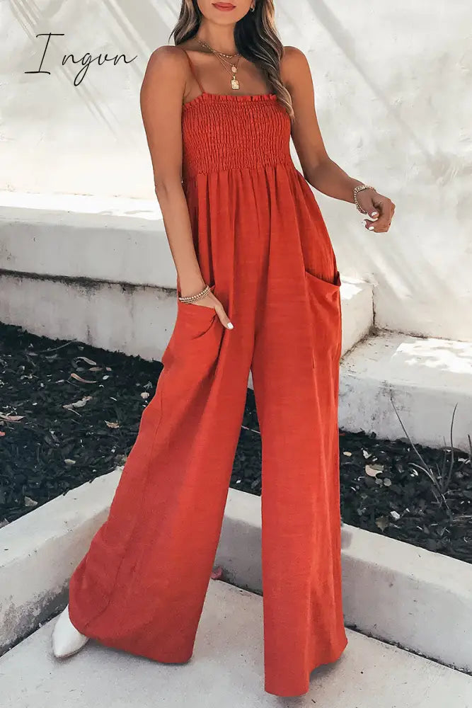 Ingvn - Fashion Living Solid Pocket Spaghetti Strap Loose Jumpsuits(5 colors)