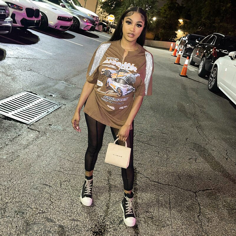 Summer Clothes Wholesale Items Streetwear Women V Neck Letter Print Short Sleeve Graphic T Shirt Tops Tees Blouse