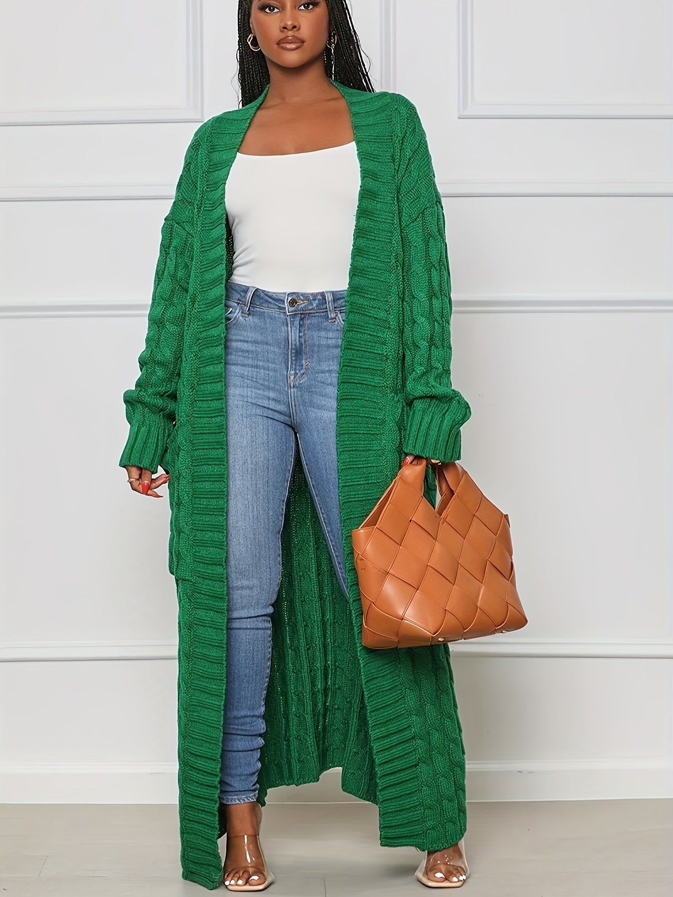 Elegant Long Sleeve Halter Neck Cardigan – Winter-Warm Knit Sweater with Pockets for Women, Durable & Easy Care