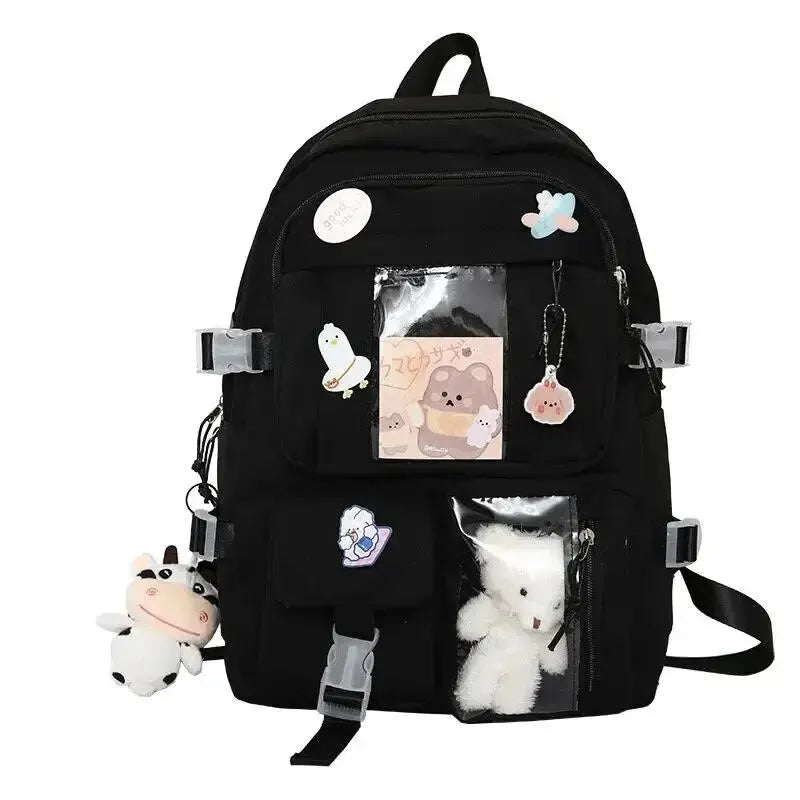 INGVN  Popular Pink Purple Color Girls High School Student Backpack Bags
