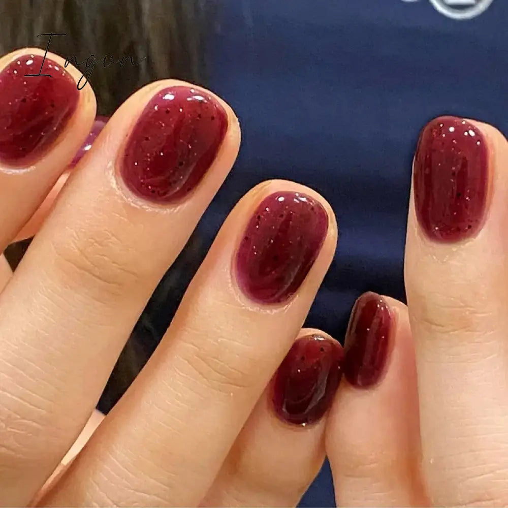 24pcs detachable cat eyes red wine false nails with glue full cover ballet square almond shiny acrylic press on fake nails tips