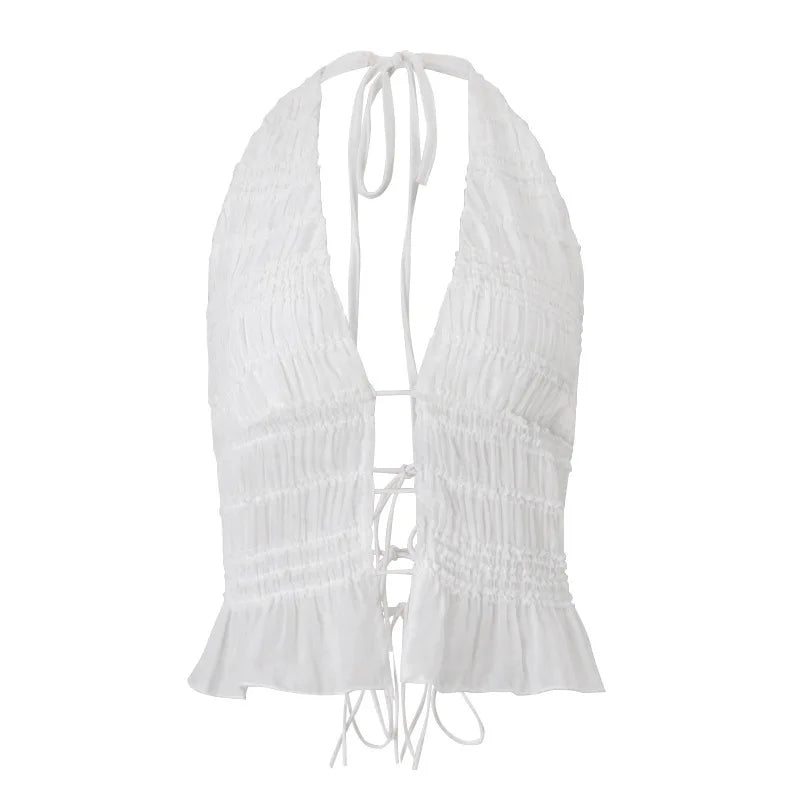 White Sexy Skirt 2 Piece Set Women Elegant Fashion Halter Crop Top And Maxi Skirt Female Beach Party Two Piece Set