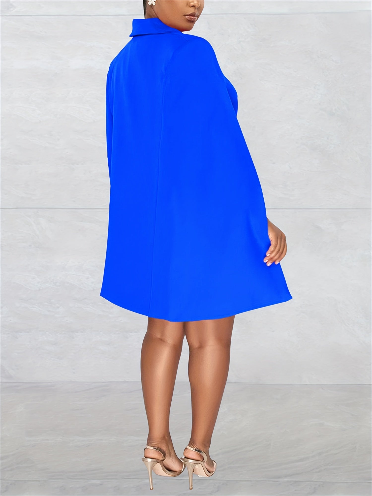 Cape Sleeves Lapel Collar Mini Dress With Belt And Button Front For Fall Winter 2024, Elegant Style, Prefect For Semi Formal Occasion, Wedding Guest And Church