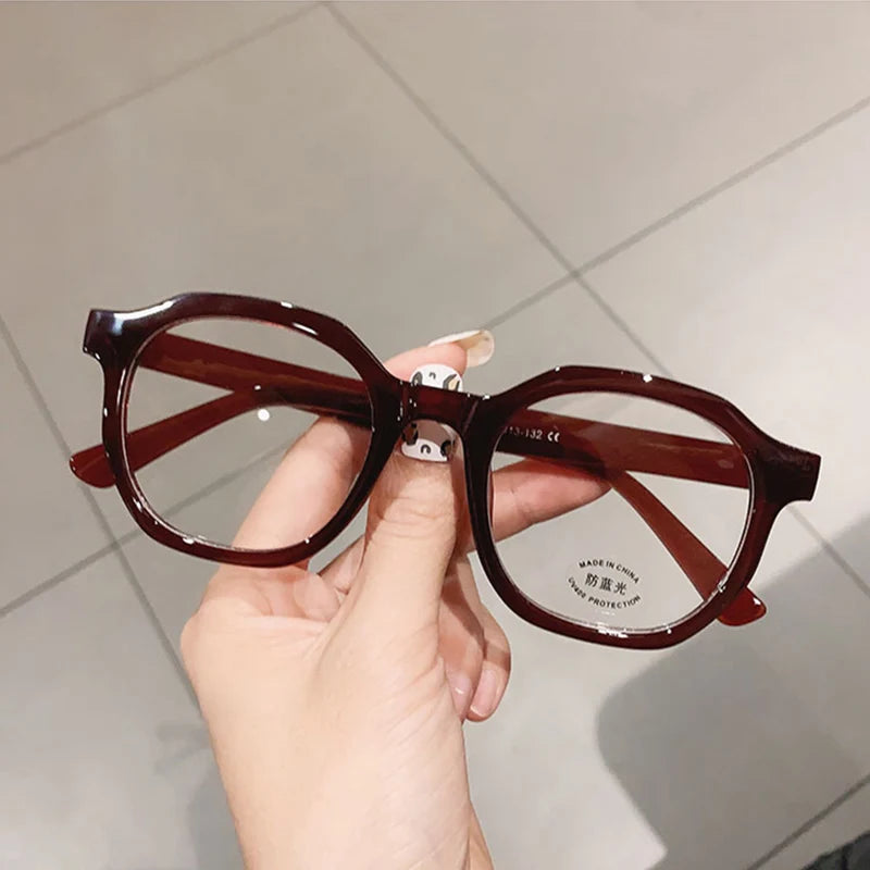 INGVN   Fashion Irregular Square Women Optical Glasses Frame Clear Anti Blue-Ray Lens Eyewear Vintage Men Wine Red Champagne Frame