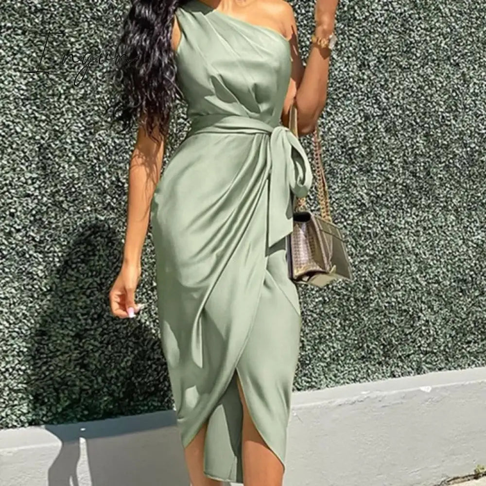 Ingvn - One Shoulder Ruched Design Party Dress  Bodycon Dress