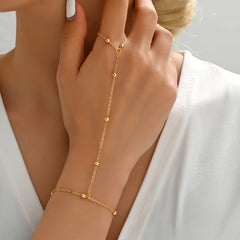 1pc Delicate Exquisite Finger Ring Bracelet Chain - Thin & Elegant Temperament Design - Adjustable Back Chain for Effortless Daily Style