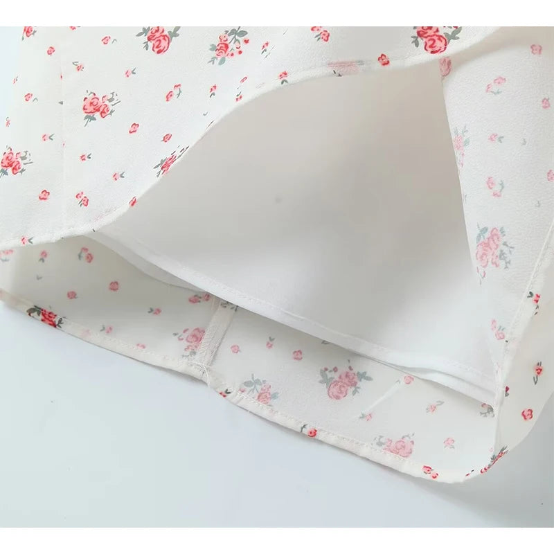 Sexy Elegant Women French Style Floral Print Dress Vintage Puff Sleeve Female Summer Holiday Party Dresses Slim Mini Robe