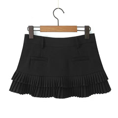 Cool Girl Y2K Pleated Mini Skirt Sexy Low Waist Short Skater Skirts With Shorts Lining