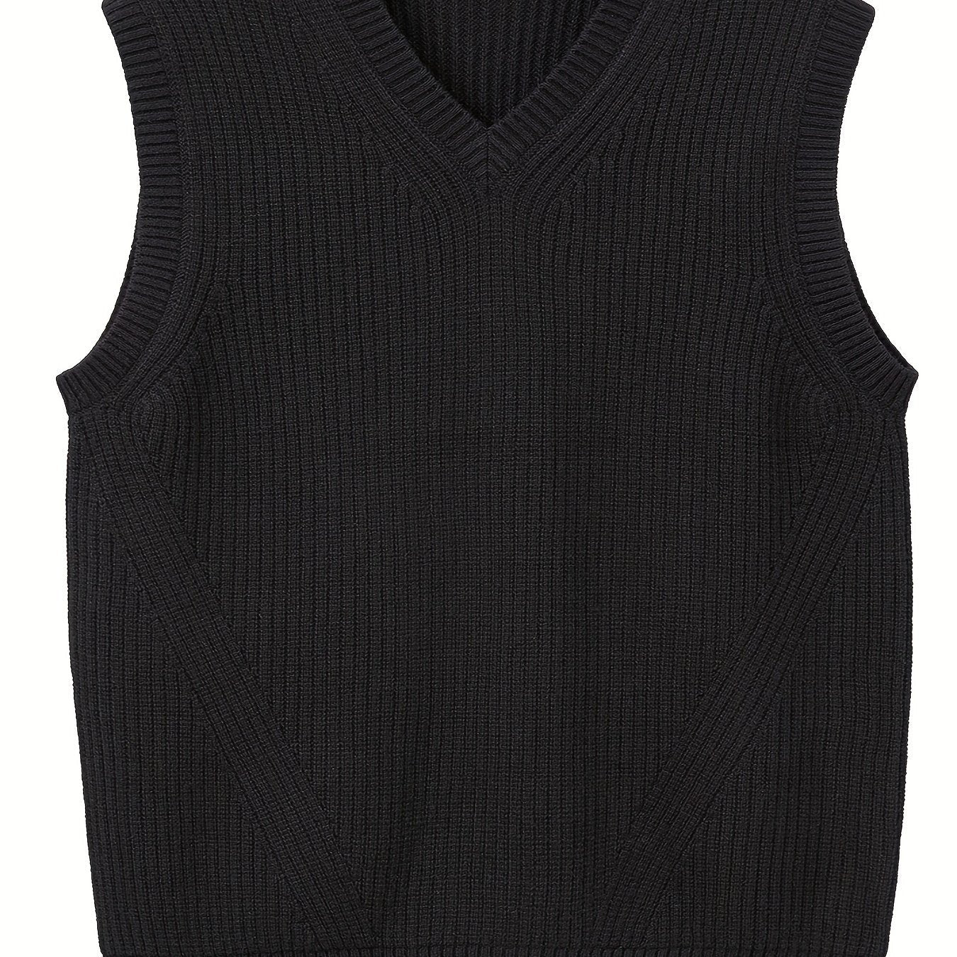 Plus Size Men's Solid Knit Textured Vest Sweater for Spring/Autumn - Oversized Trendy Sleeveless Sweater for Males