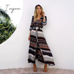 Ingvn - 2023 Fashion Summer Boho Beach Dress Fashion Floral Print Ethnic Long Maxi Dress Woman Party Night Elegant Dress