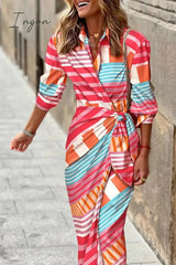 Ingvn - Fashion Print Patchwork Turndown Collar Shirt Dress Dresses(9 colors)