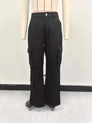 Vintage High Waist Denim Cargo Pants for Women | Breathable & Comfort-Fit with Pockets | Casual Chic, Machine-Washable Jeans