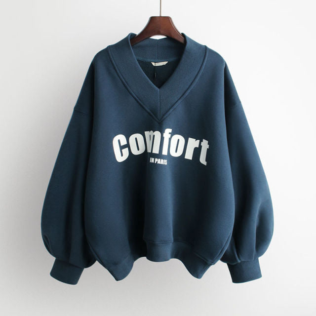Autumn Winter Girl Korean Version Oversized Hoodies Street Style Letter Embroidery Sweatshirt Fleece Thick Pullover Tops Femmes